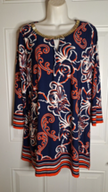Maria Gabrielle 3/4 Sleeve Navy Floral Embellished Neckline Tunic Top Size XL - £16.55 GBP