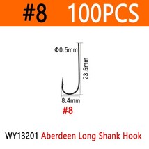 Bimoo 100PCS Long Shank Aberdeen Hooks Saltwater Freshwater Fishing Hooks  Lures - £53.31 GBP