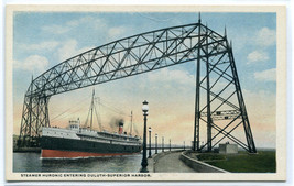 Steamer Huronic Lift Bridge Duluth Superior Harbor Minnesota 1920s postcard - £5.45 GBP