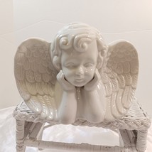 Vintage Angel/ Cherub Large Heavy White Ceramic Tabletop Planter Indoor/ Outdoor - £22.29 GBP
