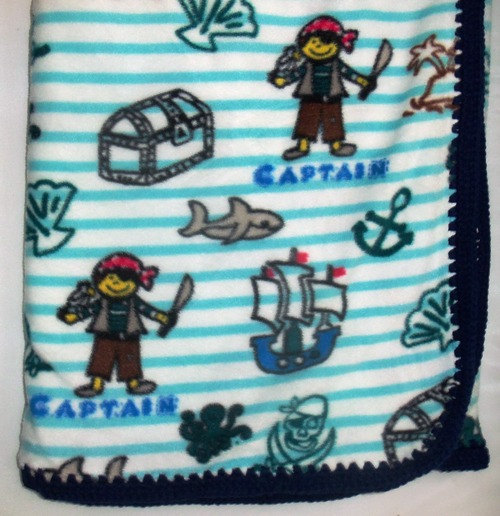 Crochet Edge Pirates, Pirate Ship, Pirate Treasure, Ocean, Sea Fleece Twin Throw - $50.00