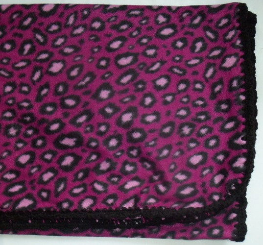 Crochet Edge Cheetah, Cheetah Print, Animal Print Purple Fleece Throw Blanket - $45.00