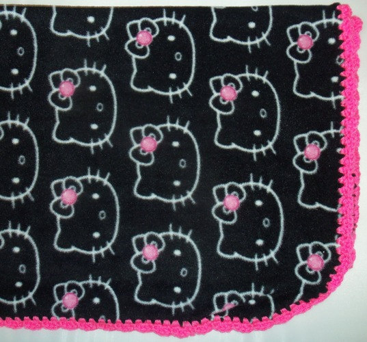 Hot Pink Crochet Trim Hello Kitty Fleece Throw Blanket - $45.00
