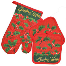 Holiday Wishes Holly And Berry 5 Piece Pot Holder Kitchen Set - $25.00