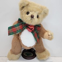 BEARINGTON COLLECTION Christmas Bear Plaid Ribbon Bow Tie Jingle Bell W/... - £16.18 GBP