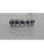 Bradford Exchange Sterling Silver Blue Sapphire Diamond Ring Sz 7.5 Band... - £63.79 GBP