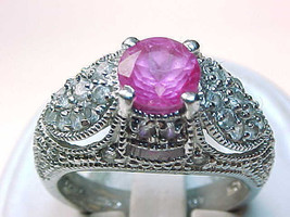 PINK Cubic Zirconia Vintage RING in STERLING Silver - Size 7 - ELEGANT - £58.99 GBP