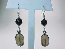 SMOKEY QUARTZ Dangle Vintage Earrings in STERLING Silver - 2 inches long - $38.00