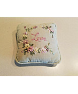Vintage Green 6 1/2&quot; Long Stitched Love Floral Pillow - £3.56 GBP