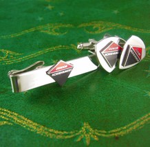Deco junior Achievement Cufflinks Vintage Tie Clip Set Red Black Enamel ... - £99.05 GBP