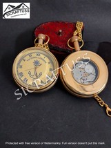 Pocket Watch Engraved Mechanical Pocket Watch with Chain and leather cover - £20.54 GBP