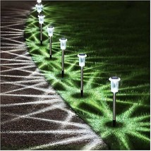 Solar Pathway Lights Outdoor 10 Pack LED Waterproof Stainless Steel Garden Stake - £30.84 GBP