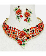 Multicolor Red Flower Crystal Princess Collar Necklace Bib Pendant Earri... - £42.20 GBP