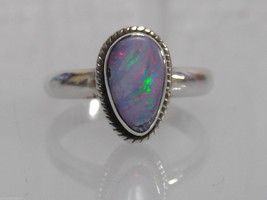 .925 Sterling Silver Natural Fire Opal Ladies Ring Sz 7.5 Blue Purple La... - $1,332.45 MXN