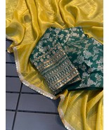 Yellow Colour Beautiful Gold Crush Fabric Saree With Stitched Blouse (40... - $70.00
