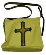 Leather Purse with Studded Religious Cross Crossbody Bag Chartreuse Yellow - £25.54 GBP