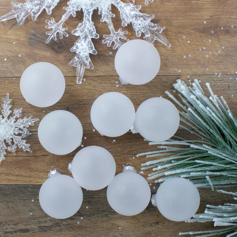2.5" (65mm) - Frosted Matte Christmas Glass Ball Ornaments - Clear - 9ct