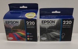 Genuine Epson 220 Black &amp; 220 Color Ink Cartridges Exp. 04/18 &amp; 09/17 New - £19.63 GBP