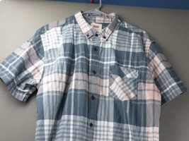 Levis Shirt Mens Large Pink Gray Short Sleeve button down plaid Pocket - £8.71 GBP