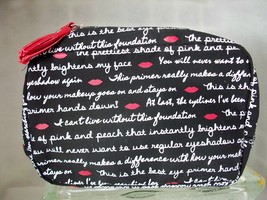 Laura Geller Cosmetic bag Black with white script and signature red lips New - £12.39 GBP