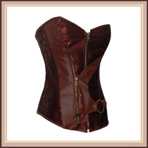 Renaissance Woodlands Steampunk Brown Satin Brocade Back Lace Up Overbust Corset image 3