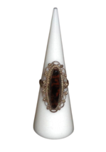 Old Mahogany Obsidian? Elongated Oval Filigree Ornate Sterling Silver Ring 5.75 - £31.91 GBP