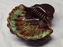 Vintage Clam Shell Ashtray USA Made MCM Drip Glaze - Ocean Beach Tropical - £11.46 GBP