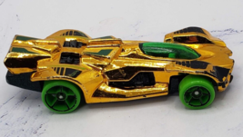 2016 Hot Wheels Super Chromes 7/10 REV ROD Gold With Green 5 Spoke Wheels - $3.95