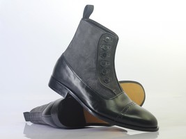 Handmade Men Ankle High Black Gray Button Boots, Men Leather Suede Fashion Boots - £125.54 GBP+