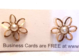 Faux Pearl Wire Flower Pierced Earrings Gold Plated Stud Posts 1/2&quot; diam... - $9.84
