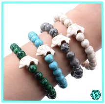 Dolphin Charm Beads Bracelet, Natural Stone - Donating Profits to Save Turtles - £7.82 GBP