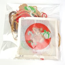 2 Vintage Handpainted Needlepoint Cellar Canvas Christmas Bear &amp; Reindeer w Yarn - £50.14 GBP