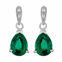 1ct Pear Cut Green Emerald Diamond Tear Drop Earrings 14K White Gold Over - £87.97 GBP