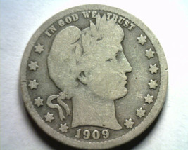 1909 Barber Quarter Dollar Very Good Vg Nice Original Coin Bobs Coin Fast Ship - $15.00