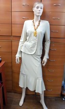 PARTY SKIRT SET MIDI SKIRT LIGHT BEIGE LONG SLEEVE JACKET MADE IN EUROPE - $211.65