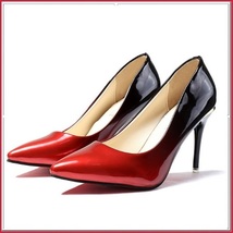 Red Gradient Black Shiny Patent Leather Classic Stiletto High Heel Pumps image 3