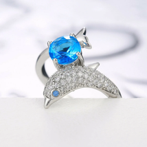 Aquamarine Ring Mermaid Ring, Dolphin Ring Fish Ring, Animal Ring Cute Girl Ring - £103.09 GBP