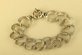 Vtg Sterling Silver Hammered Triple Layer Curb Link Bracelet Signed Itaor Italy - £59.35 GBP
