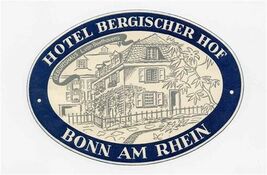 Hotel Bergischer Hof Luggage Label Bonn Am Rhein Germany - $11.88