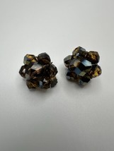 Vintage Amber Iridescent Crystal Clip Earrings 2.5cm - $31.68