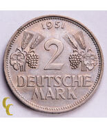 1951-F Germany Deutsche 2 Mark 1 Year Issue (XF) Extra Fine Condition - €31,16 EUR