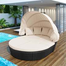Outdoor rattan daybed sunbed with Retractable Canopy Wicker Furniture, - £575.65 GBP