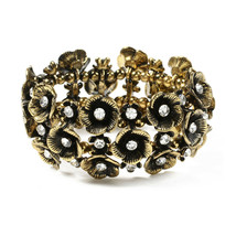 Amrita Singh Antique Gold Crystal Eliza 3D Flower Stretch Bracelet BRC 1... - $29.21