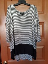 Lane Bryant Womens 3/4 Sleeve Stretchy Pullover Shirt Gray Stripe 22/24 - $14.85