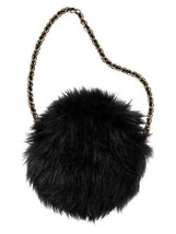 GAP Purse Bag Handbag Girls Black Faux Fur Clutch Chain Zipper Soft Fun ... - $16.04