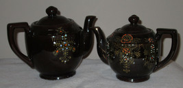 Two (2) Brown Floral Tea Coffee Pots Hand Painted - $377.29 MXN