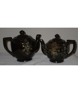 Two (2) Brown Floral Tea Coffee Pots Hand Painted - $377.29 MXN