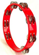 Vtg 10&quot; Red Tambourine Percussion Instrument-16 Pair of Double Jangles-P... - £25.72 GBP