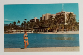 Hilton Hawaiian Village Lagoon Bikini Girl Hawaii HI Koppel Postcard c1960s - £9.46 GBP