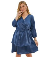 Women&#39;s Plus Size Solid V Neck Ruffled Hem Dress - €29,09 EUR